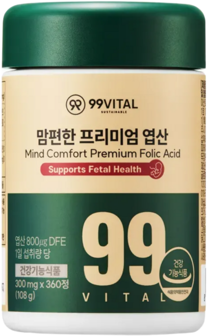5위 - 99바이탈 맘편한 프리미엄 엽산, 1개, 360정
