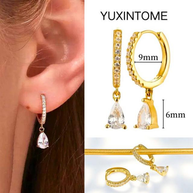 화이트 색상 지르콘 후프 귀걸이 925 스털링 실버 바늘 십자가 별 꽃 물방울 펜던트 골드 럭셔리 주얼리 (보석 색상-LN0052-3), 1개