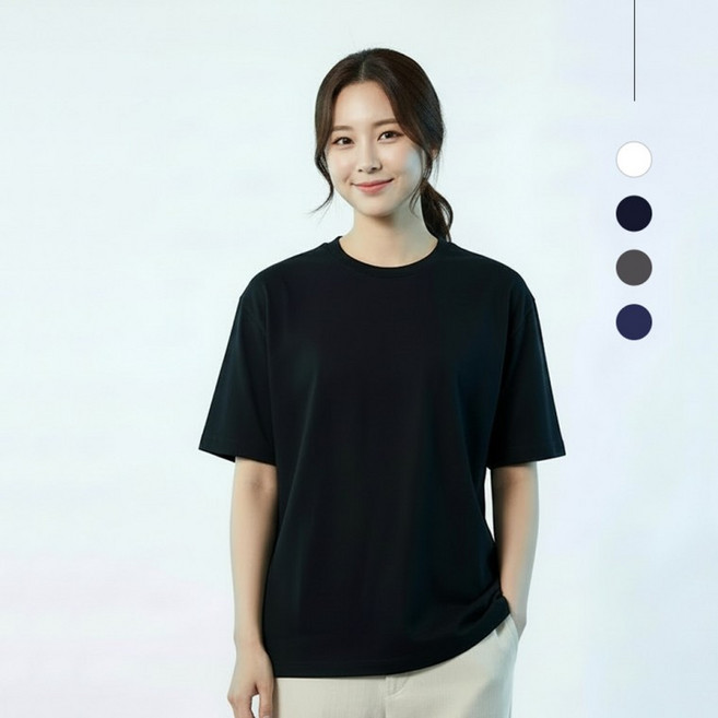 여성 베이직 쿨링 모달 스판 무지 라운드 반팔티 레이어드