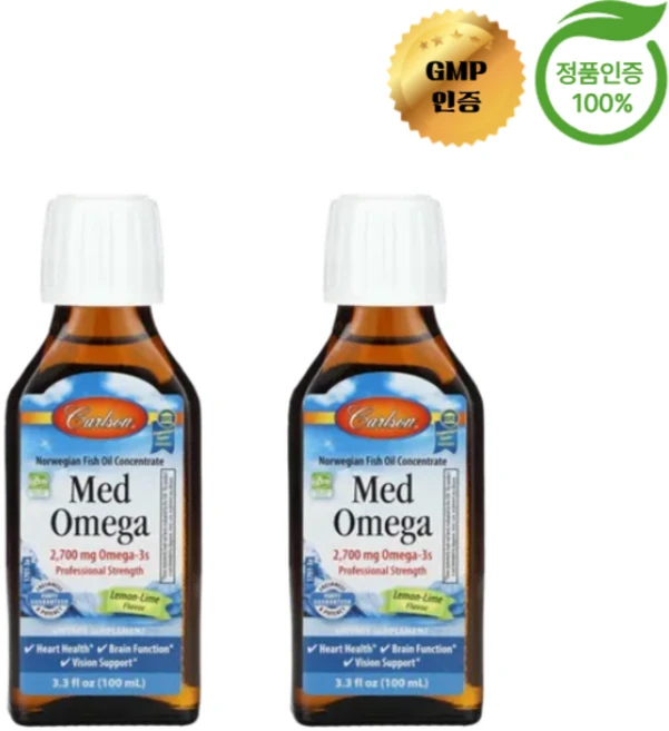 1+1 칼슨 메드오메가3 오메가3 레몬 라임 맛 2700mg 100ml, 2개 - 쿠팡