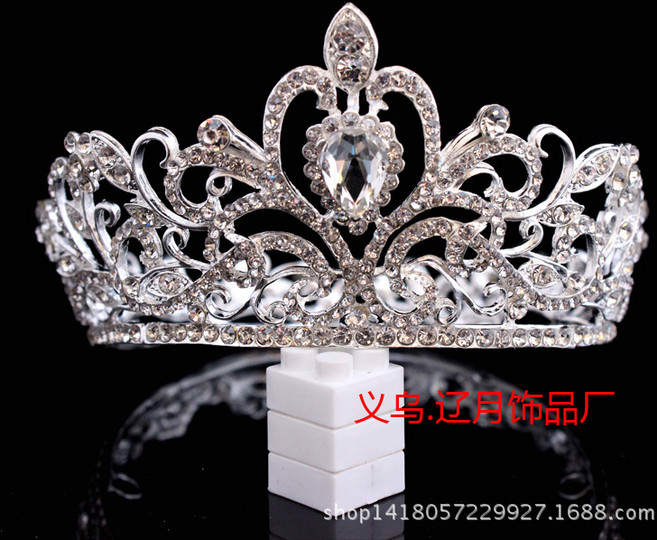 圓形皇冠新娘皇冠頭飾公主生日王冠髮飾婚紗舞臺滿冠圓冠, 1個, 銀色+白水晶:如图