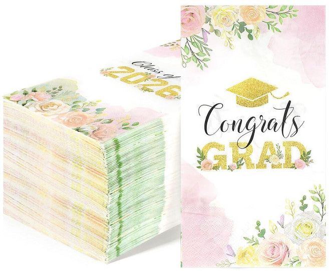 200 Pack Class of 2026 Graduation Napkins Blue Gold Disposable Congrats Grad Cocktail Napkins Pap, Colourful