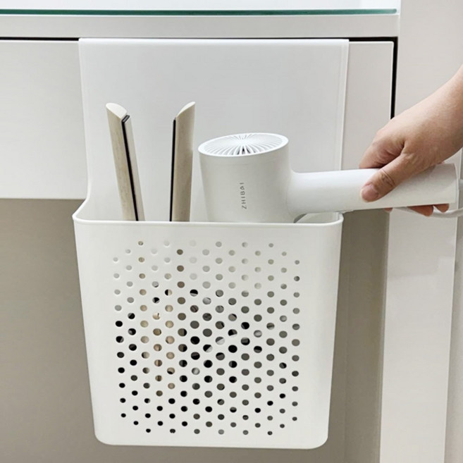간편 걸이형 화이트 펀칭 다용도 화장대 수납 바구니, 1개