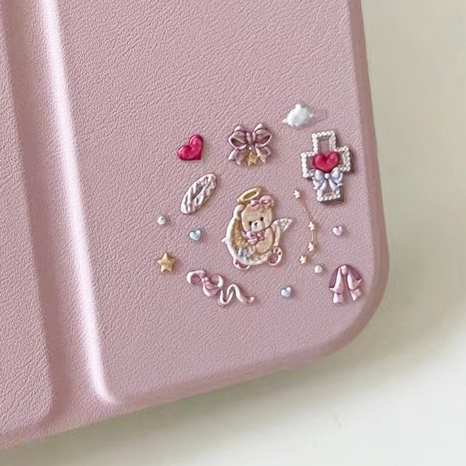 러블리 엔젤 베어 스티커! 귀여운 미니 아이패드 다꾸 폰꾸 스티커 십자가 디자인에 리본 발레코어 감성 네일 스티커, 1개, 1개만 구매