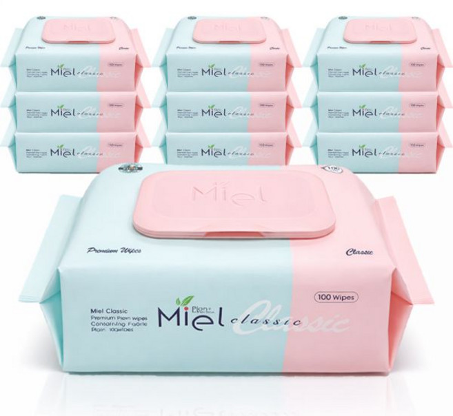 미엘 물티슈 클래식 캡형 100매 10팩 평량 50g 유아용 저자극 대용량 플레인, 02★미엘 클래식 10팩★플레인, 100
