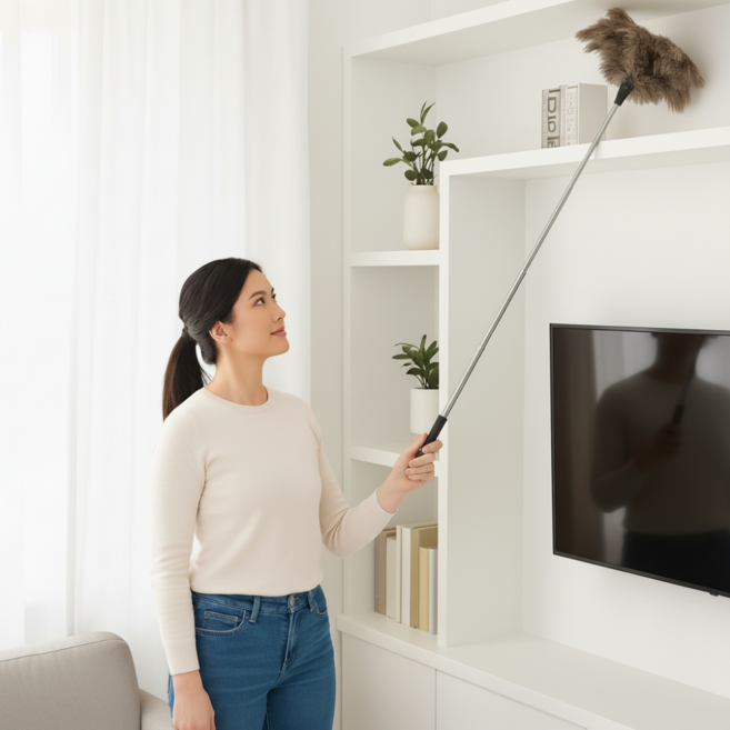 홀리크 길이조절 롱핸들 타조털 먼지털이, 천연타조털, 1개