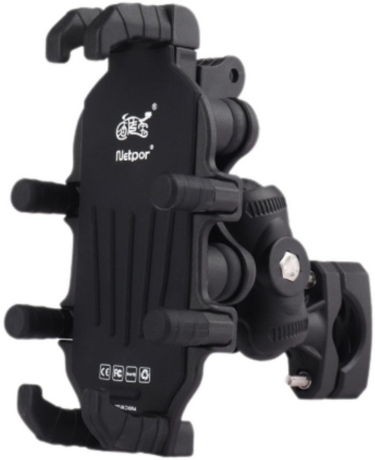 單手操作 360旋轉 穩固防震, 八爪減震機車手機架, 黑色, 握把款