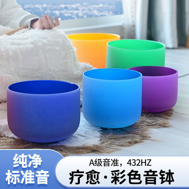 彩色水晶缽水晶頌缽石英缽頌缽專業療愈頌缽無暇純色, 1, 黑色10寸