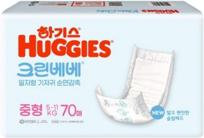 NEW 하기스 크린베베 일자형 기저귀 남여공용 중형 3단계 70매