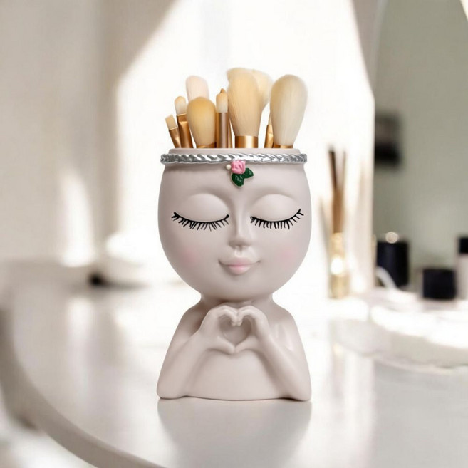 진로드 조형 오브제 화장품 브러쉬 정리함 다용도 꽂이, 아이보리, 1개