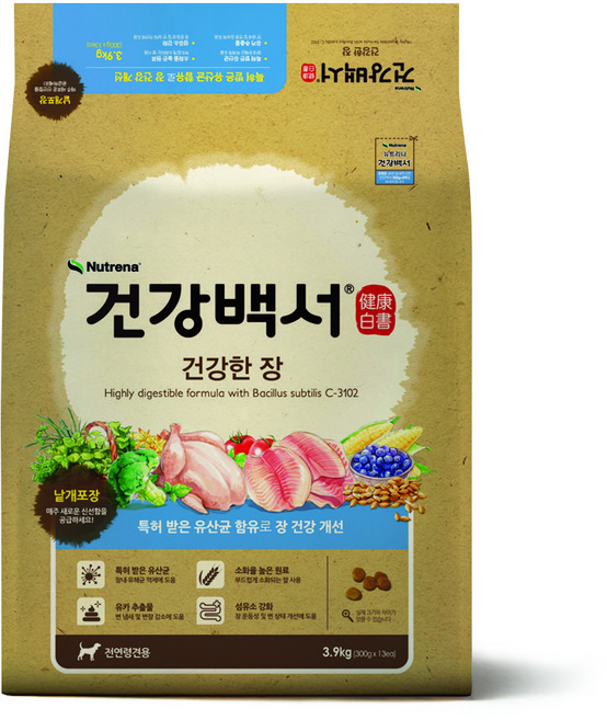 뉴트리나건강백서 전연령 강아지 기능성 사료, 장건강/유산균, 3.9kg, 1개