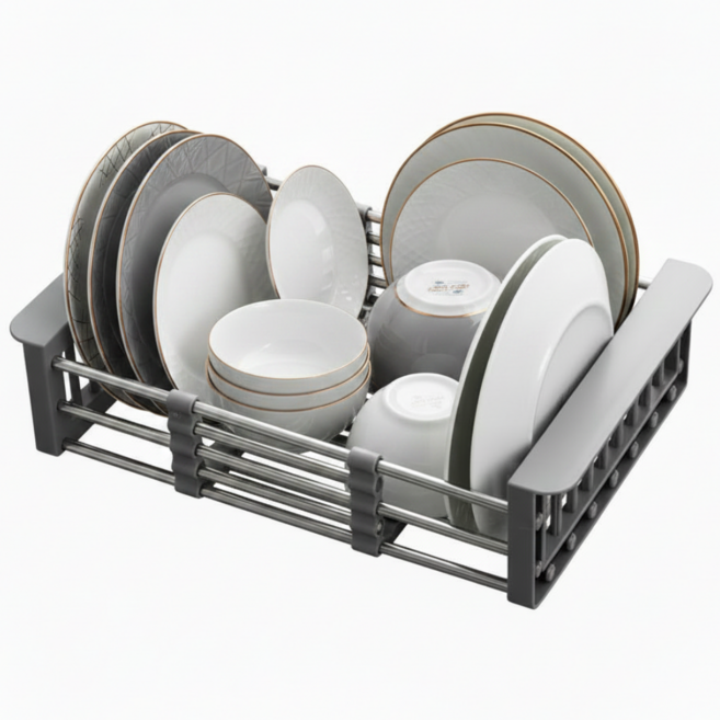 휴온라이프 길이조절 스텐 식기건조대 정리대, 1개, 그레이