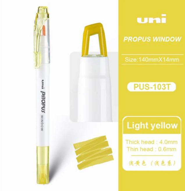 다크서클 컨실러 일본 UNI 하이라이터 PUS-103T 윈도우 가능 더블 헤드 펜 PROPUS 핸드 계정 메모 작성 특수 목적 문구, [07] Light yellow, 1개