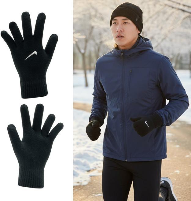 나이키 장갑 니트 스우시 방한 글러브 남녀공용 스마트폰 터치 장갑 겨울 러닝 축구 운동 동계, 1개