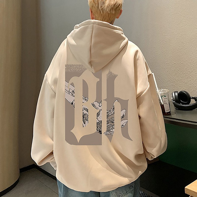 벨베스 남자 오버핏 캐주얼 긴팔 후드 맨투맨 티