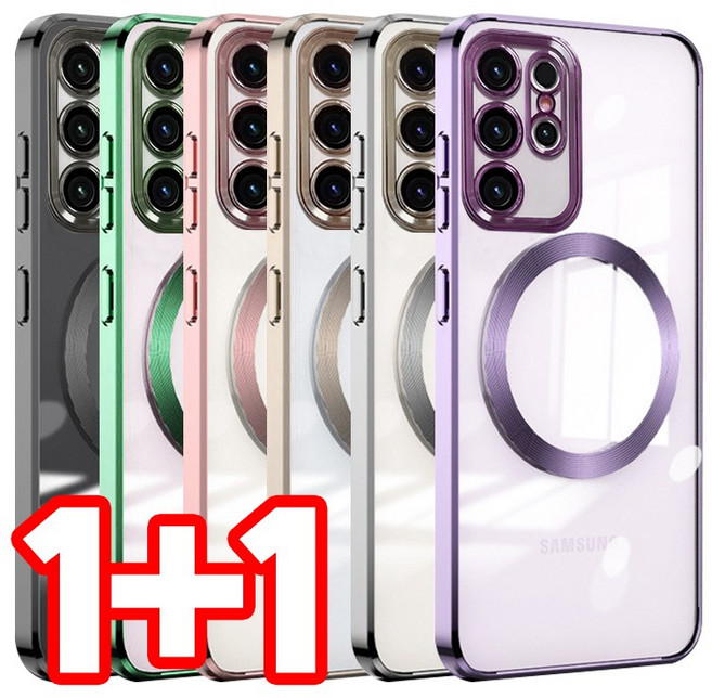 벌크온 1+1 갤럭시 노트20 노트20울트라 맥세이프 마그네틱 카메라 풀커버 메탈릭 컬러 투명 휴대폰 케이스