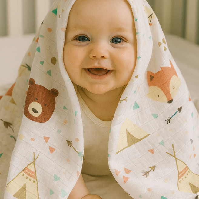 불로홈 대나무 밤부 거즈 아기 유아 신생아 블랭킷 120x120cm, 밤부_여우