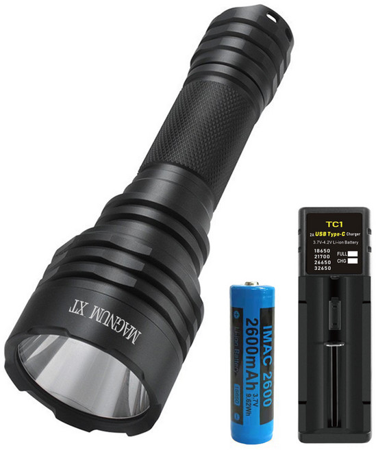 XT LED 후레쉬 1단 단일모드 장거리 사냥용 전술 군인 소방관 휴대용 써치라이트 손전등, 1세트, 풀세트(본체+2600배터리+충전기)