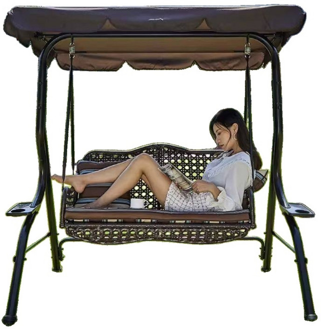 2인용 흔들의자 실내외 정원용 그네 의자, 커피색 2인용 그네+쿠션+조명