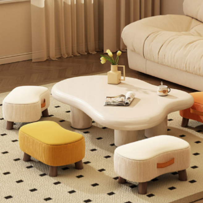 엘루소 소노 원형스툴 화장대 거실 현관 의자 손잡이 소파 발받침 인테리어 보조의자, 1개, 오렌지