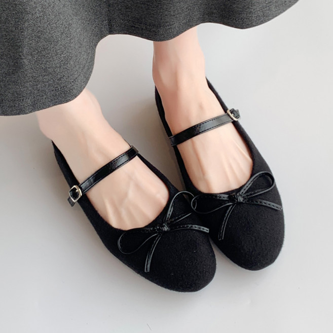 [메르나뛰] 자체제작 러블리 라운드토 쿠션 밴딩 리본 메리제인 플랫 단화 ME500