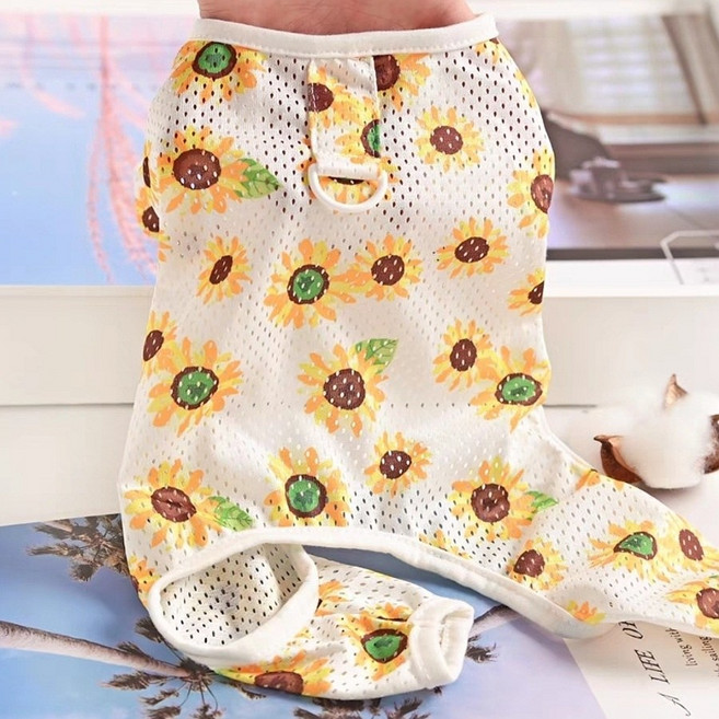 코코스튜디오 고양이 강아지옷 여름 쿨소재 해바라기 매쉬 올인원, 1개, 화이트