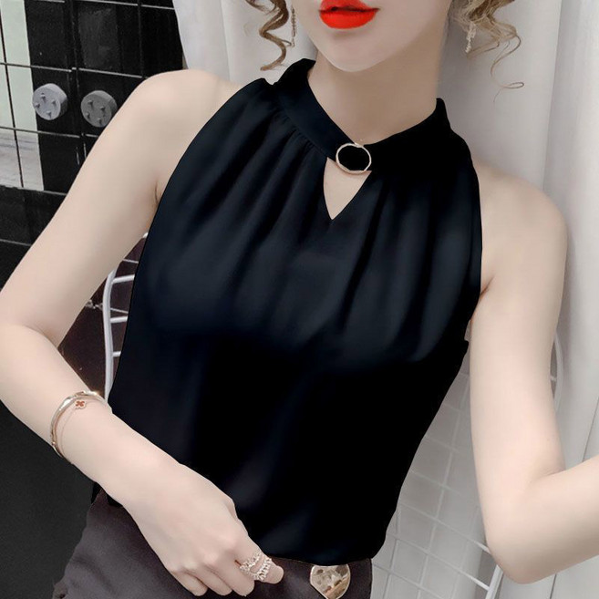 페이준 여성 여름 민소매 쉬폰 블라우스 홀터넥 나시 펀칭 탑 HN2259