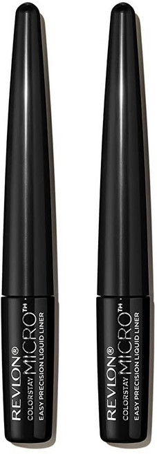 레브론 REVLON ColorStay 마이크로 이지 프리시전 리퀴드 아이라이너 방수 얼룩 펠트 팁 어플리케이터가 있는 오래 지속되는 지속성 302 왓 더 퍼지 1.7, 301 암막 (2팩)