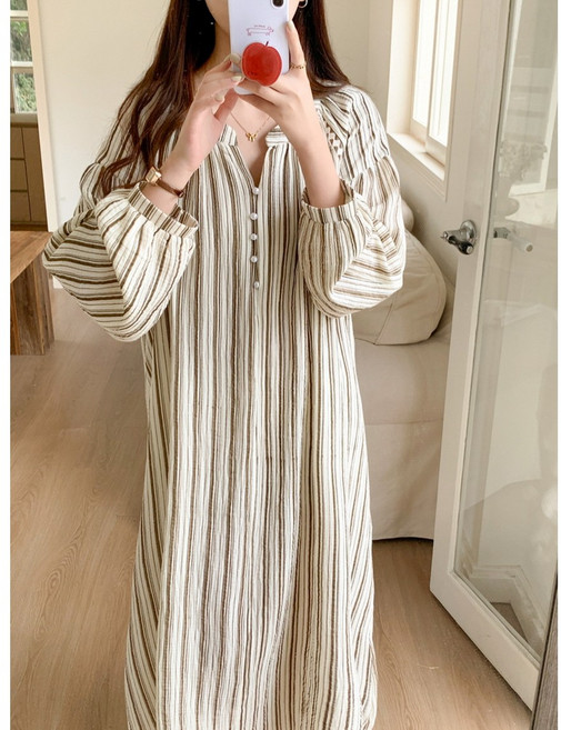 아틀란티스 빅사이즈 원피스잠옷 여성 임부복 수유 긴팔 겨울 수면 임산부 잠옷