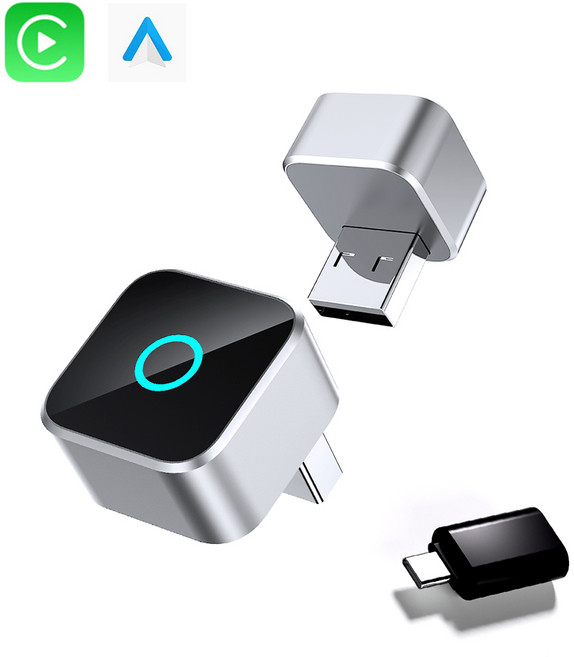 ANNIBER 초미니 무선 애플 카플레이 안드로이드 오토 2in1 스마트 차량용 무선 카플레이 미러링 동글, 실버, CP88