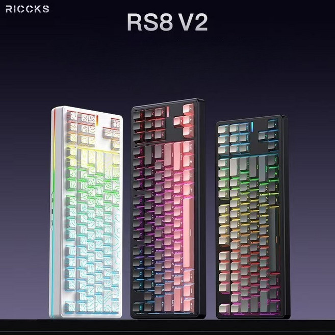 Riccks RS8 V2 객제화 무선 기계식 키보드 87키 게이밍 키보드 3모드 2026, 연어 핑크치즈축-4000mAh