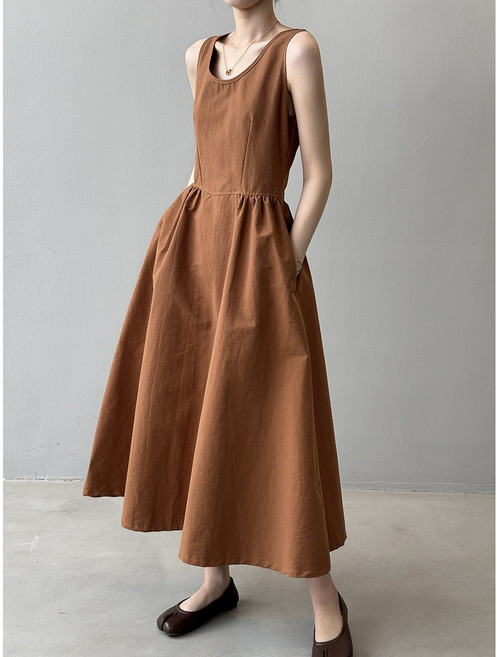 삼제태전 여성 여름 면 롱 원피스 슬림핏 민소매 편한 데일리룩