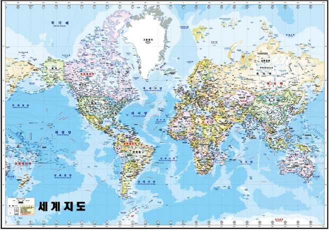 지도닷컴 코팅형 한글판 대서양 중심 세계지도 소 110 x 78 cm + 최신 대한민국 전도 케이스 세트