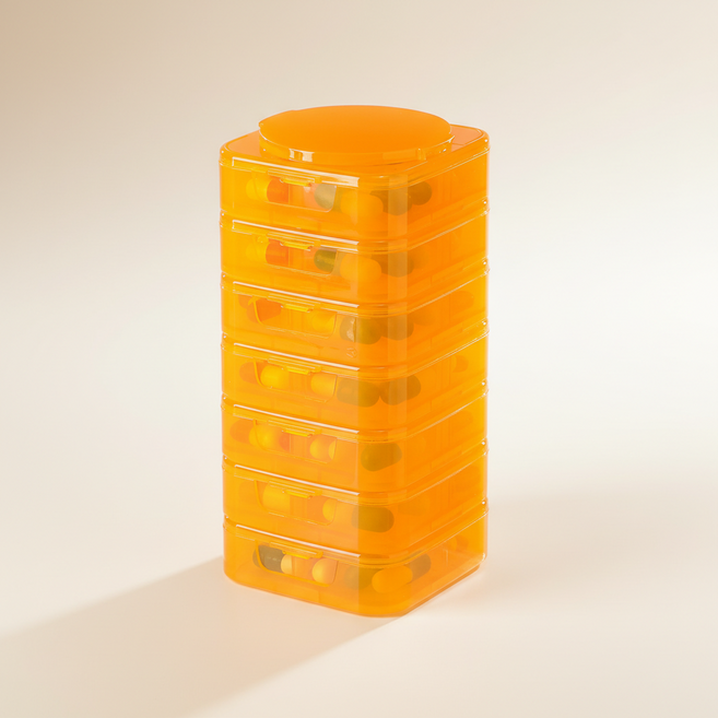 knatt 스택 모듈 알약 케이스 분리형 휴대용 약통 PIL-01, 1개, 앰버 오렌지
