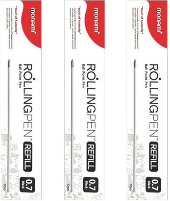 모나미 롤링펜 리필심 1타(12자루), 3개, 검정