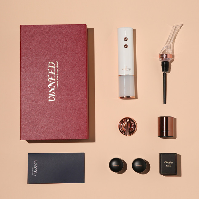 비니드 VINNEED 충전식 미니 전동 자동 와인오프너 와인용품 세트 (쇼핑백없음), 피치핑크, 1개