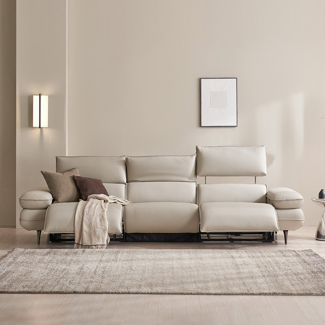 장인가구 판토 4인용 양방향 전동 가죽 리클라이너 소파, 아이보리