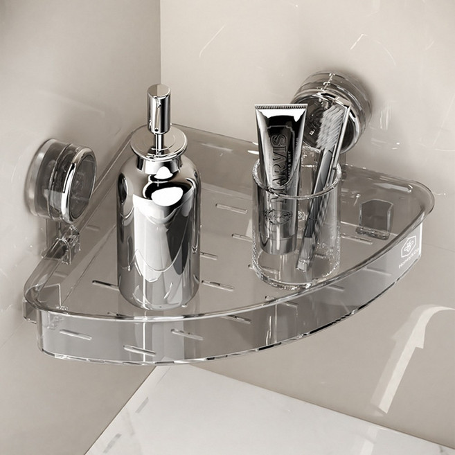 탈부착가능 허니앤코 강력흡착식 무타공 코너형 욕실선반, 블랙, 1개