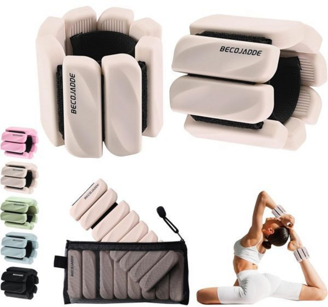 중량 그립 스트랩 웨이트 여성용 발목 세트 2 각각 1파운드/2파운드 홈 헬스장용 조절식 손목 팔찌 뱅글스 걷기 수영 러닝 필라테스 요가 체육관용 밴드 다리 팔, 베이지, 2 lb Pair (1 lb Each)