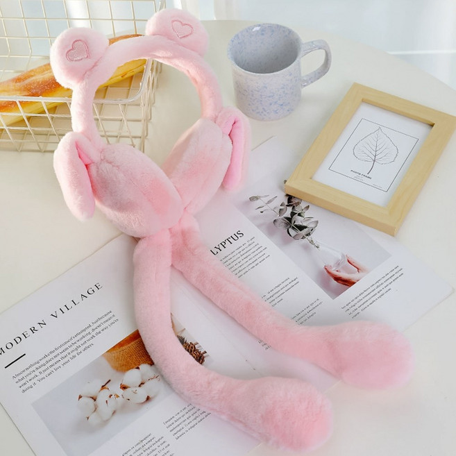 투데이리빙 움직이는 토끼 퍼 귀도리 겨울 털 모자 귀여운 귀 팔랑이 귀마개 귀달이 머리띠 어린이 워머