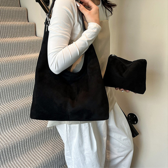 라뷰드 프리미엄 스웨이드 가죽 숄더백 파우치 포함 여성 세무 보부상 가방 데일리 고급 빅사이즈 크로스백 가벼운 토트백 캐주얼 핸드백