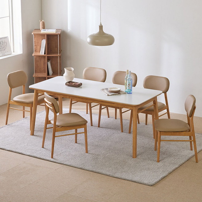 파로마 조앤 세라믹 원목식탁 의자 세트 6인용 1800 (의자6), 내추럴화이트 의자 세트, 상세 설명 참조, 옵션선택:내추럴화이트 의자 세트