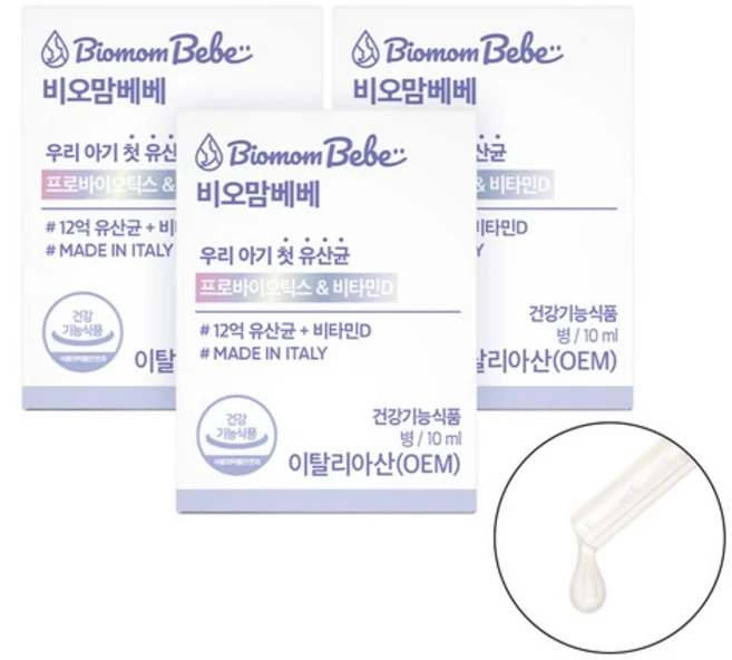 비오맘 베베 3병 (120일분) 아기유산균 액상드롭형 비타민D 포함 생후 1일부터 24개월, 없음 - 쿠팡