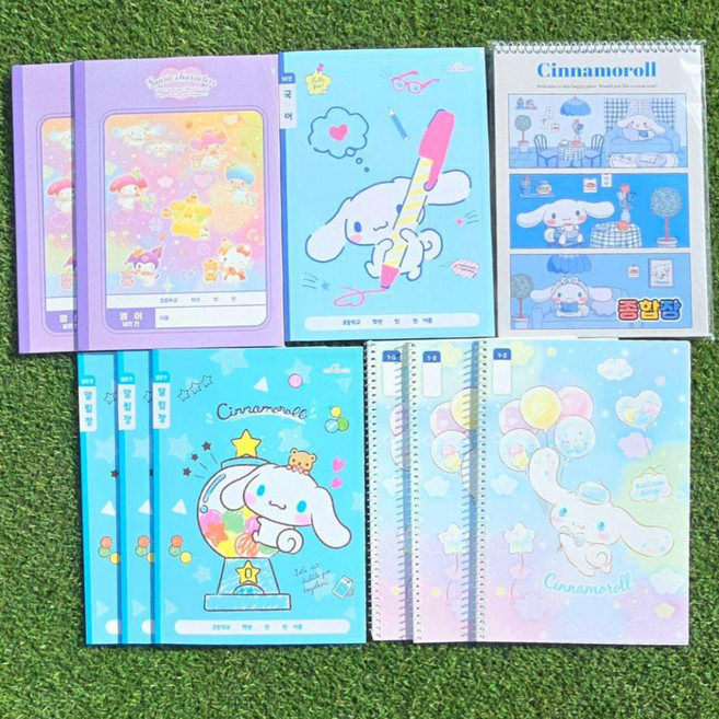 산리오 초등학교 필수 노트 공책 알림장 영어 일기장 종합장 국어, 1세트, 저학년 시나모롤 하늘