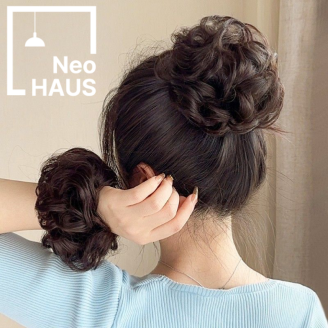 네오하우스 똥머리 볼륨형 부분가발 고무밴드형 1개+집게형 1개 (1+1), 1세트, 브라운블랙 고무밴드형 1개+집게형 1개