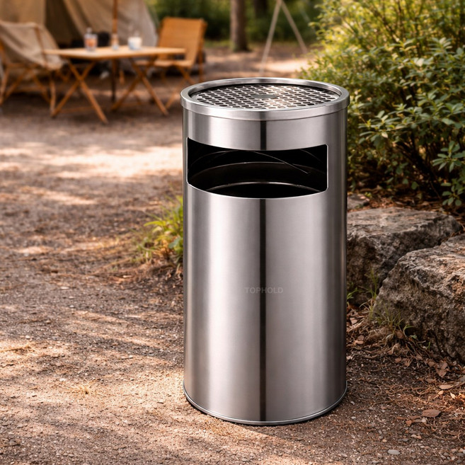 탑홀드 재떨이 야외 스탠드 업소용 중형 원형, 실버, 1개
