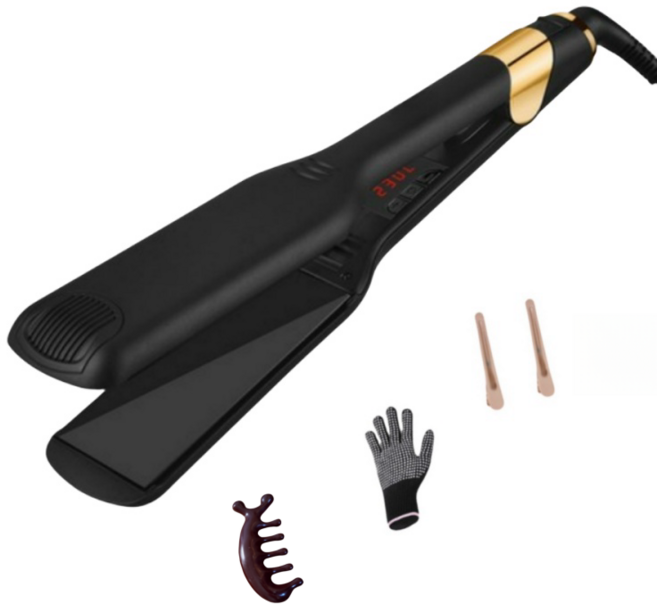 HTYVC 55mm 대형 매직기 넓은 와이드 판고데기 전문가용 스트레이트너 건습겸용, 블랙