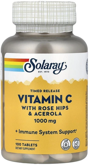 솔라레이 서방형 비타민C 로즈힙 및 아세로라 함유 1000mg 100정, 1개 - 쿠팡