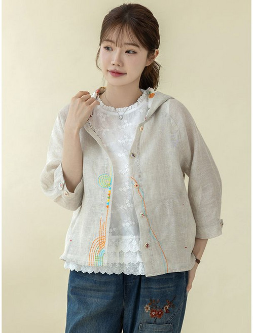 [디얼마미] 엠브로 린넨 후드 자켓 마담 미시 중년 여성 빅사이즈 40대 50대