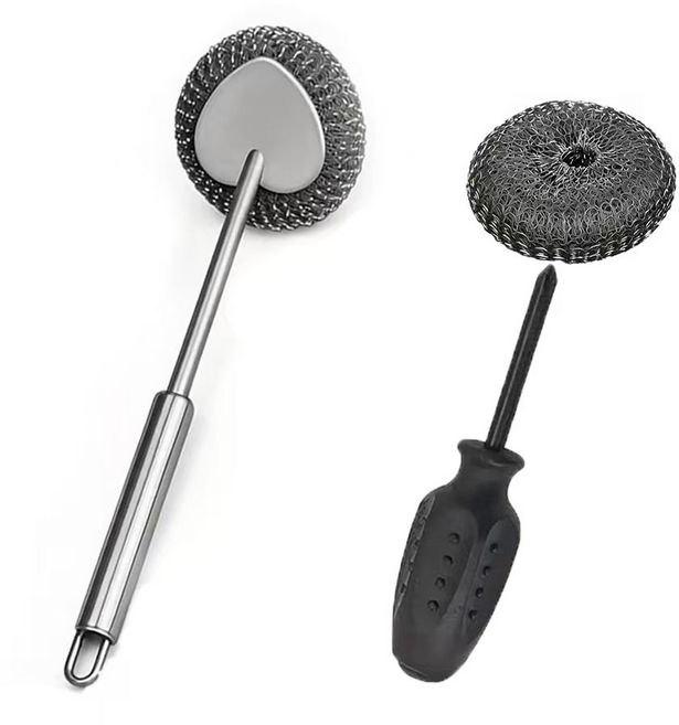 Le Gou 코코넛 사이잘삼 수세미 스테인리스 손잡이 포함 철수세미 세척솔, 1세트, 스타일 A